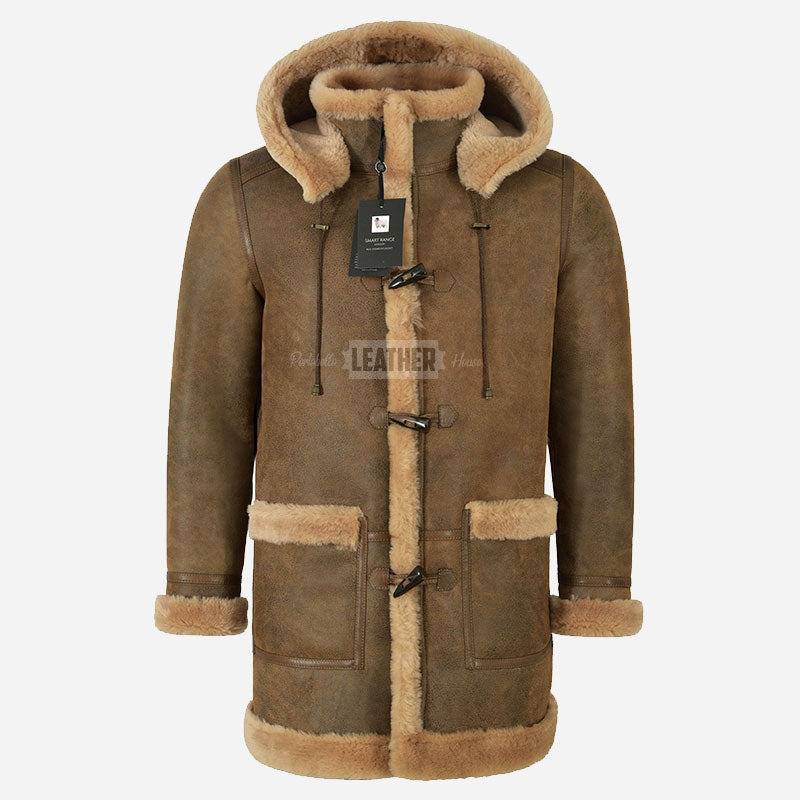SELVADO Men's Sheepskin Duffle Coat Antique