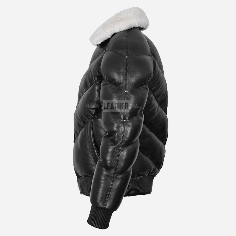 STRAVOX Men's V-Bomber Puffer Leather Jacket