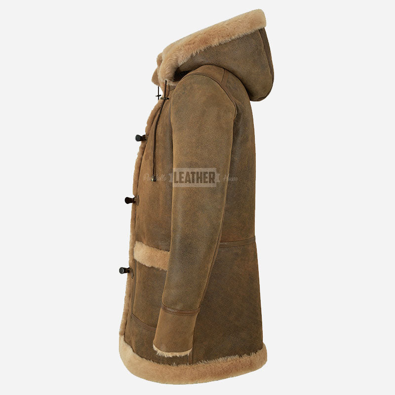 SELVADO Men's Sheepskin Duffle Coat Antique