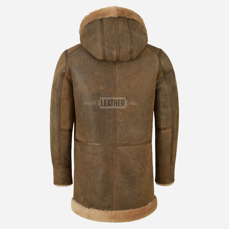 SELVADO Men's Sheepskin Duffle Coat Antique