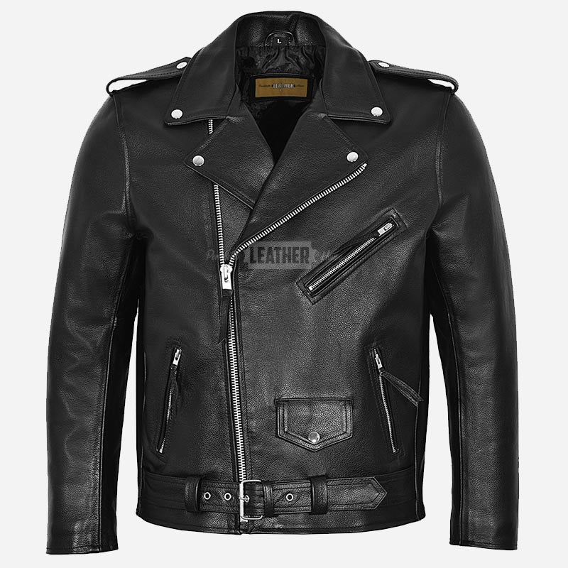 GRUZE Men’s Classic Leather Biker Jacket