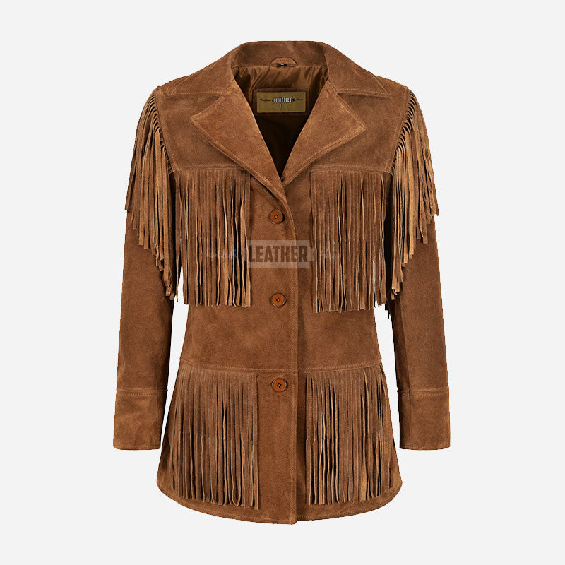 EVOKE Women's Suede Fringe Jacket