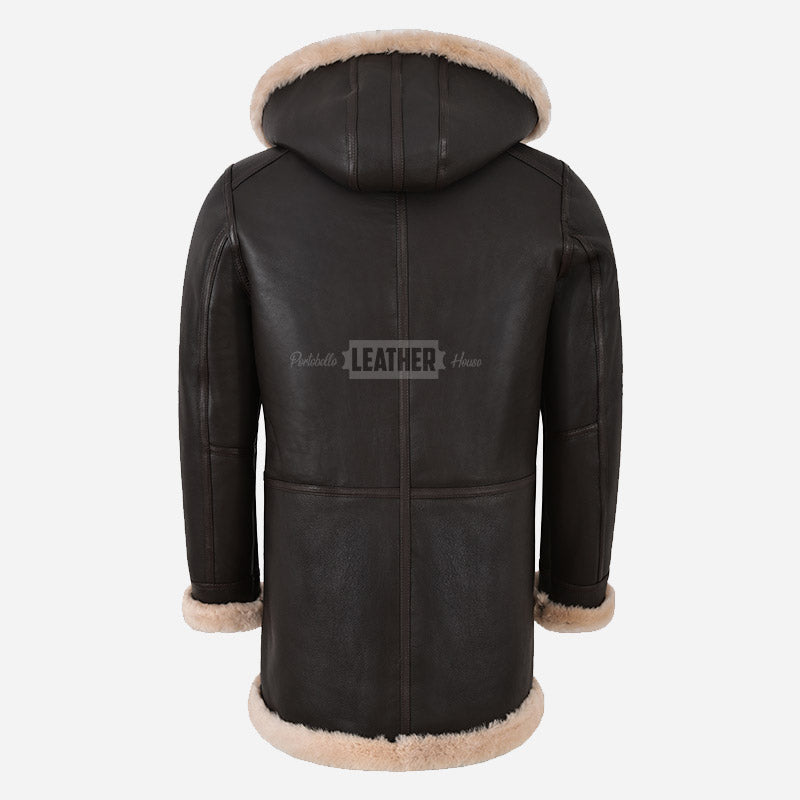 SELVADO Men's Sheepskin Duffle Coat Brown