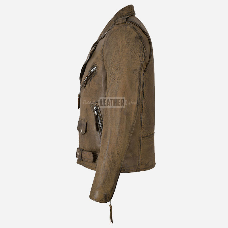 BRUZE Classic Leather Biker Jacket Dirty Brown