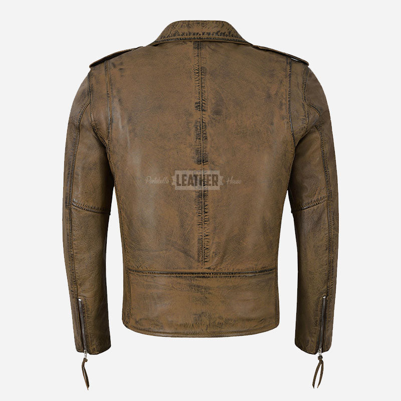 BRUZE Classic Leather Biker Jacket Dirty Brown