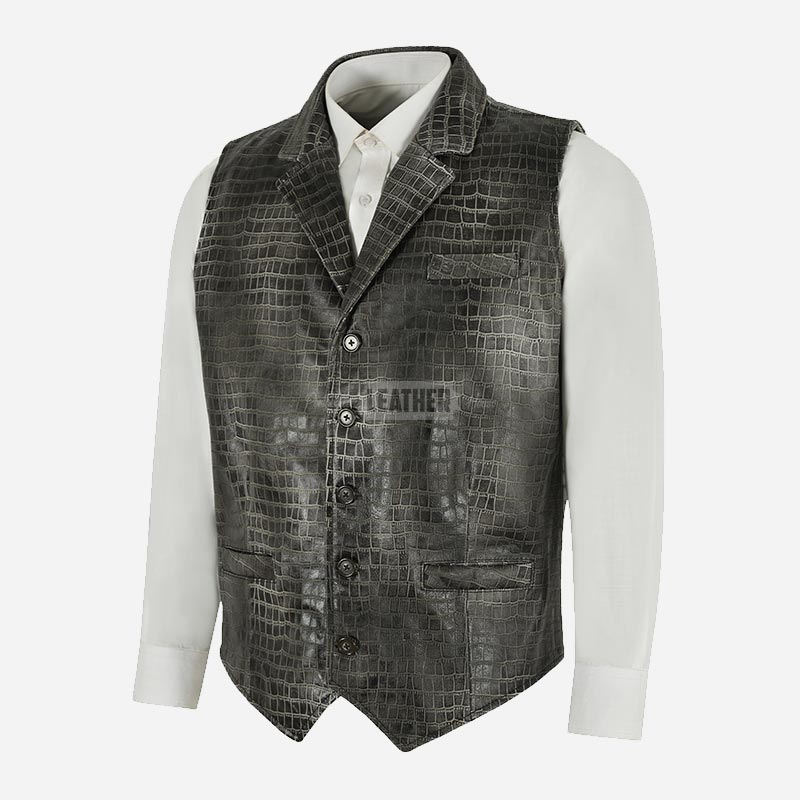 VÉRNO Men's Croc Print Leather Waistcoat