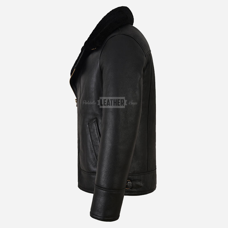 NORTHDALE Men's Black Sheepskin Aviator Jacket