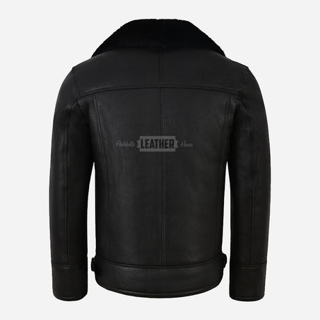 NORTHDALE Men's Black Sheepskin Aviator Jacket