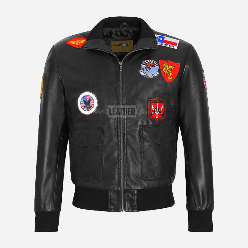 TOP GUN Men's Leather Bomber Jacket