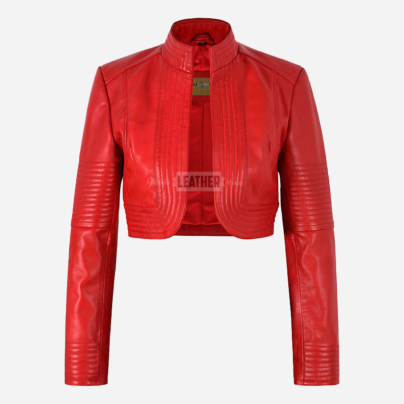 ZINI Women's Cropped Red Leather Jacket