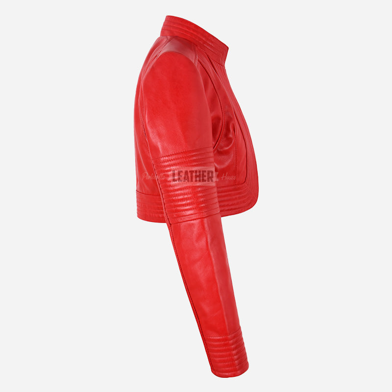 ZINI Women's Cropped Red Leather Jacket