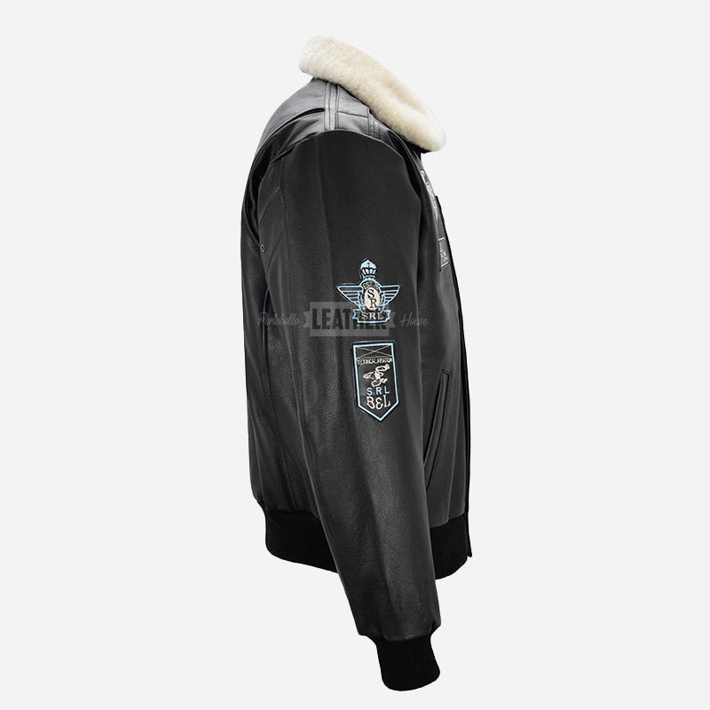 OZZY G1 Cow Leather Bomber Jacket with Fur Collar