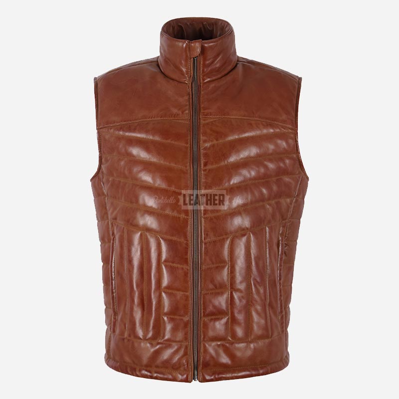 BLAZOR Men's Puffer Quilted Leather Gilet