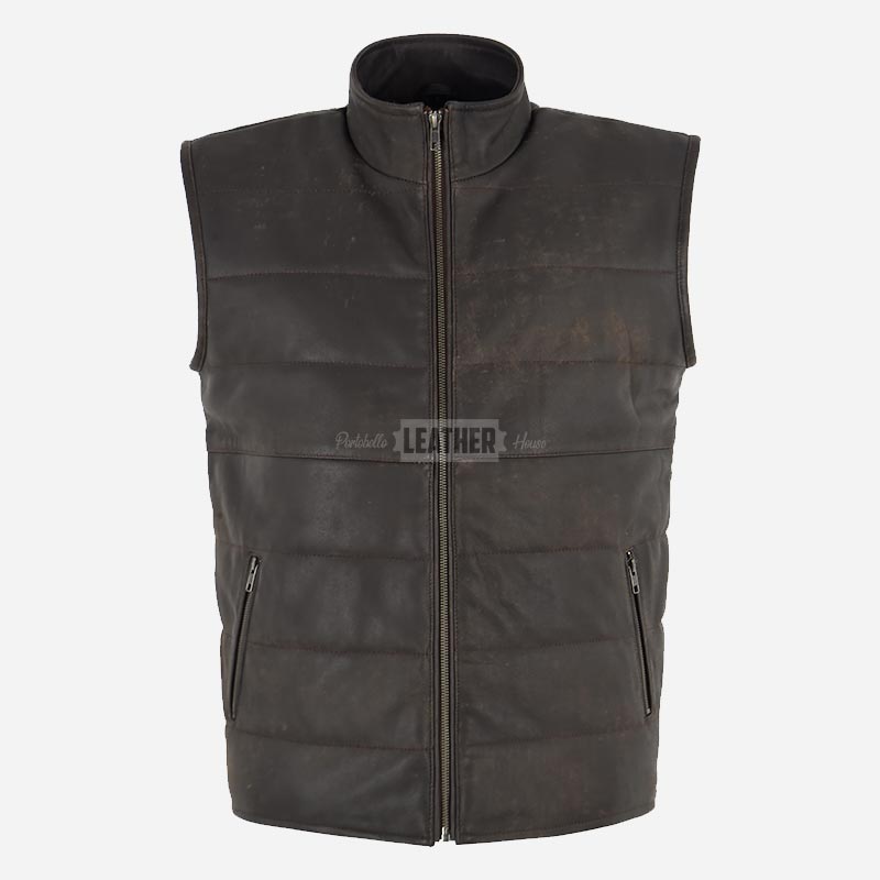 DOFF Men's Quilted Leather Gilet