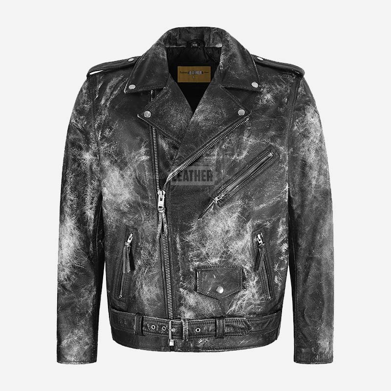 KRUZE Men’s Vintage Leather Biker Jacket
