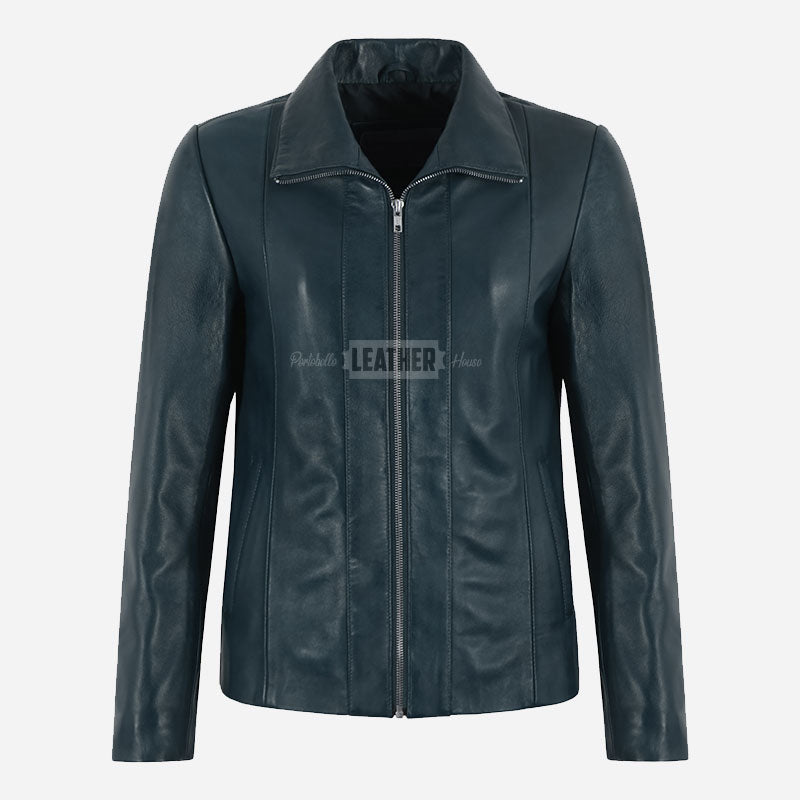 DALRAY Women's Collared Leather Jacket