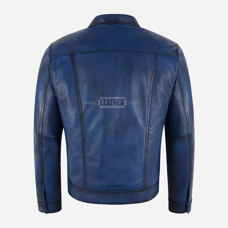 JAXLEY Men's Leather Trucker Denim Jacket