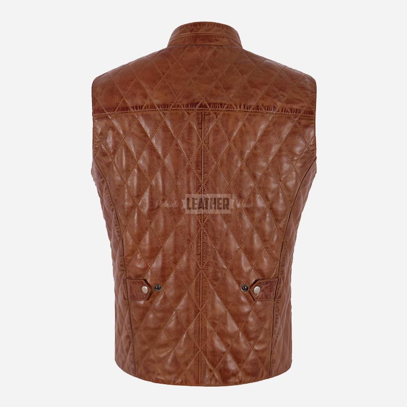 PETRICK Mandarin Collar Quilted Leather Waistcoat