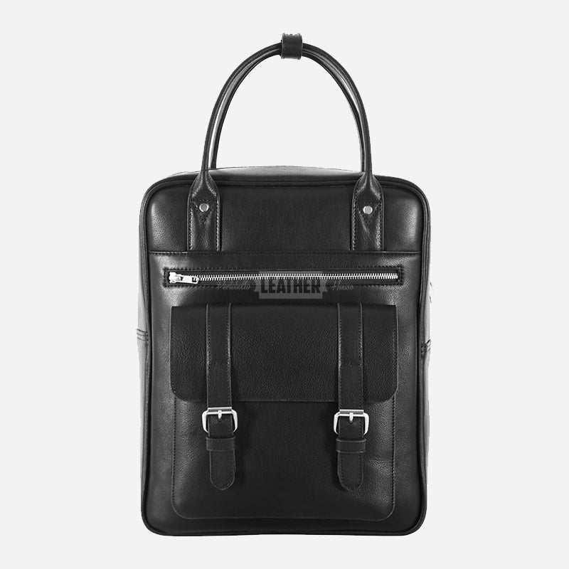 Unisex Black Leather Backpack Laptop Bag