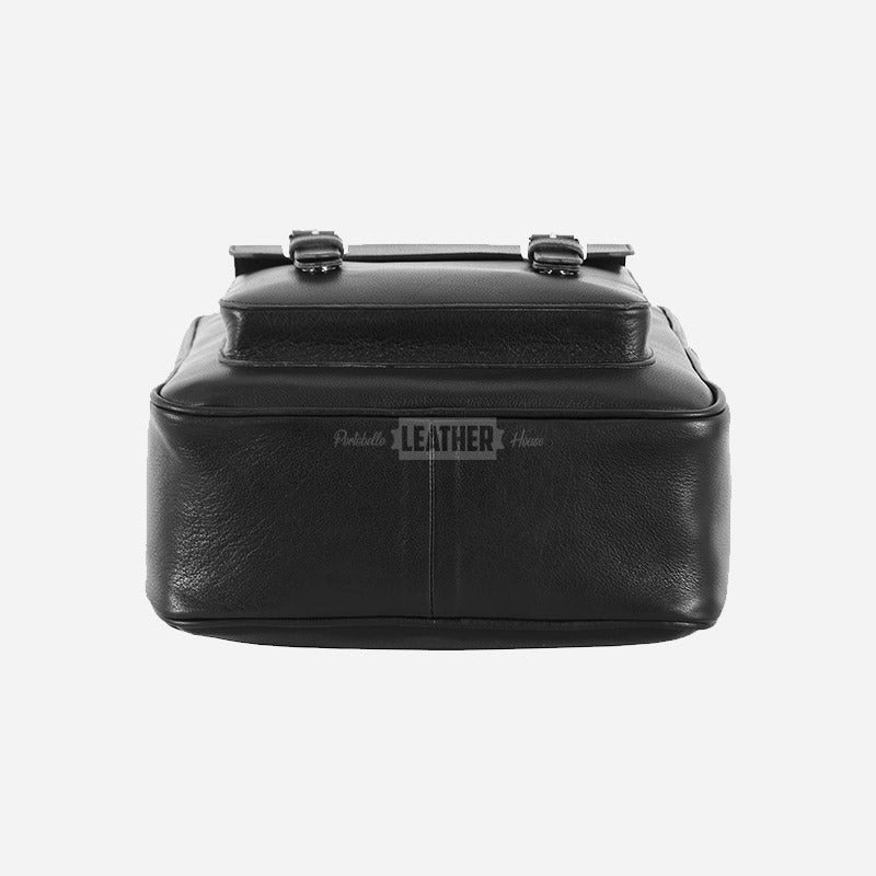Unisex Black Leather Backpack Laptop Bag