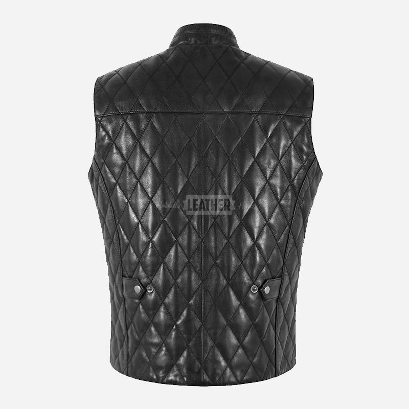 PETRICK Mandarin Collar Quilted Leather Waistcoat