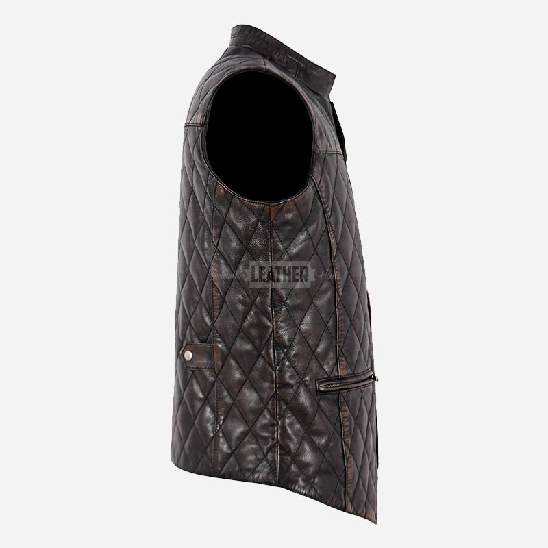 PETRICK Mandarin Collar Quilted Leather Waistcoat