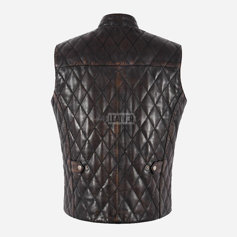 PETRICK Mandarin Collar Quilted Leather Waistcoat