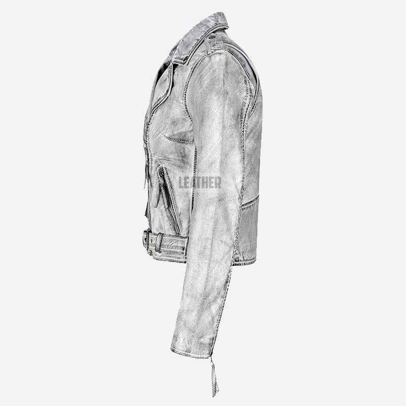 SYSSA Women’s Leather Biker Jacket White
