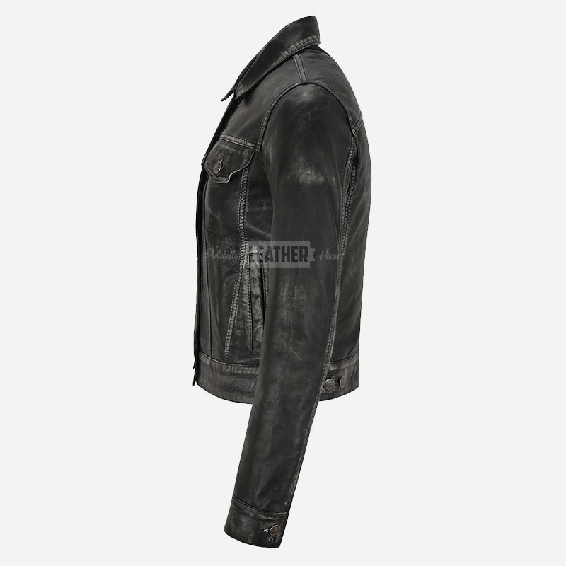 NOELLE Women's Leather Denim Jacket Black Vintage