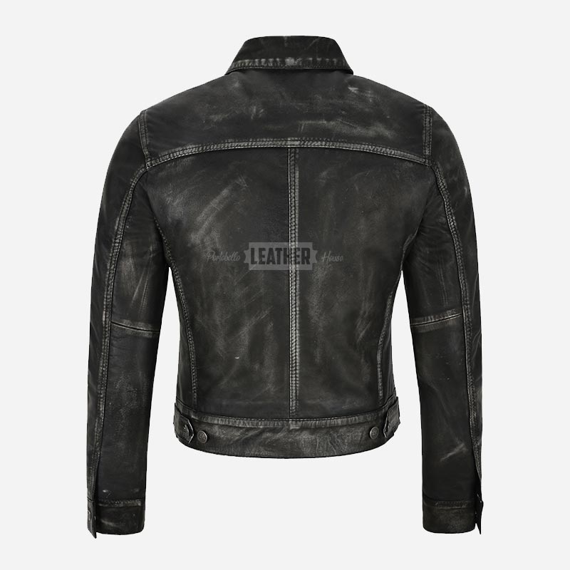 NOELLE Women's Leather Denim Jacket Black Vintage