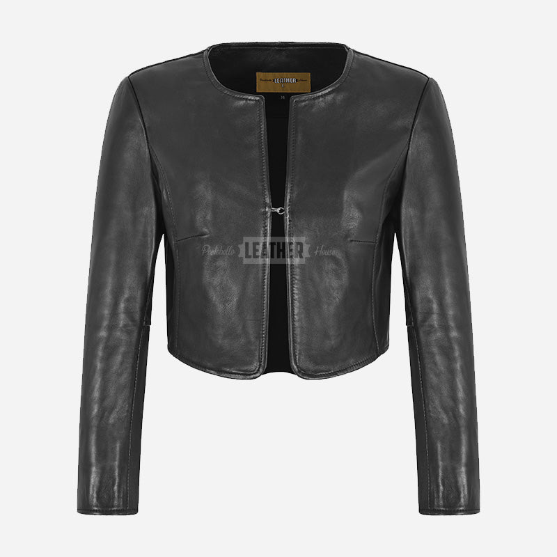NOCTURNE Collarless Cropped Leather Jacket