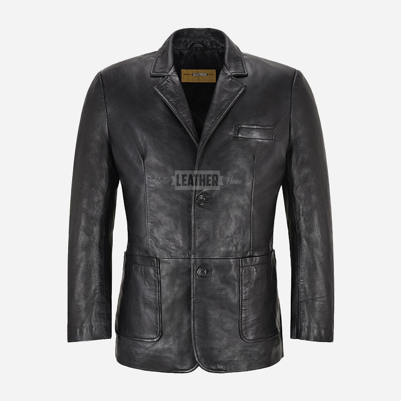 TYREN Men's Leather Blazer Black