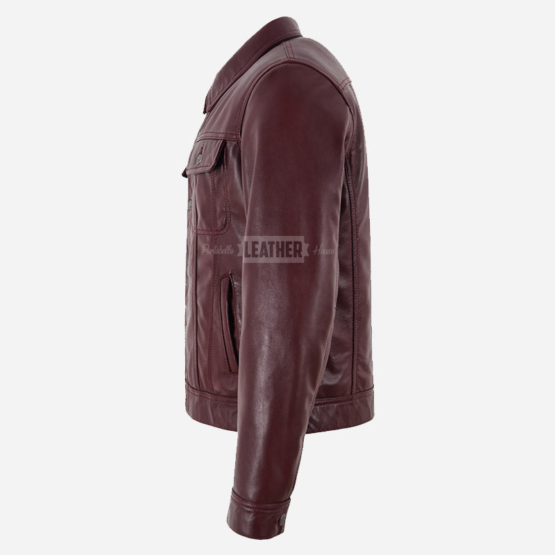 JAXLEY Men's Leather Trucker Denim Jacket