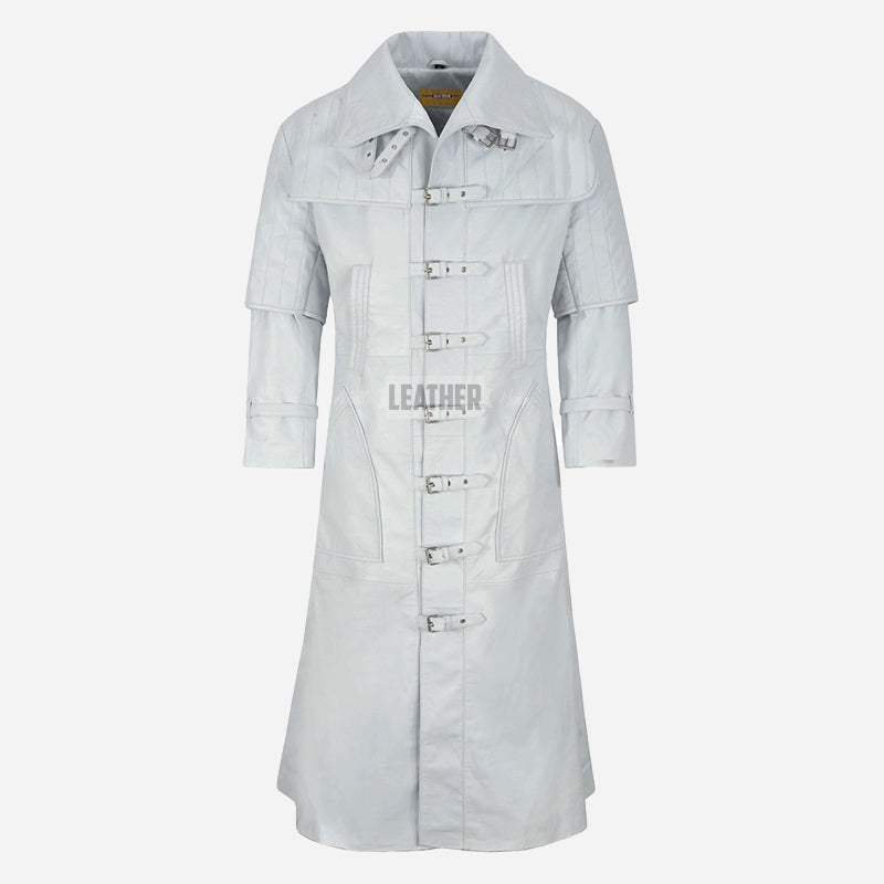HELMSMAN Men’s Long Leather Coat White