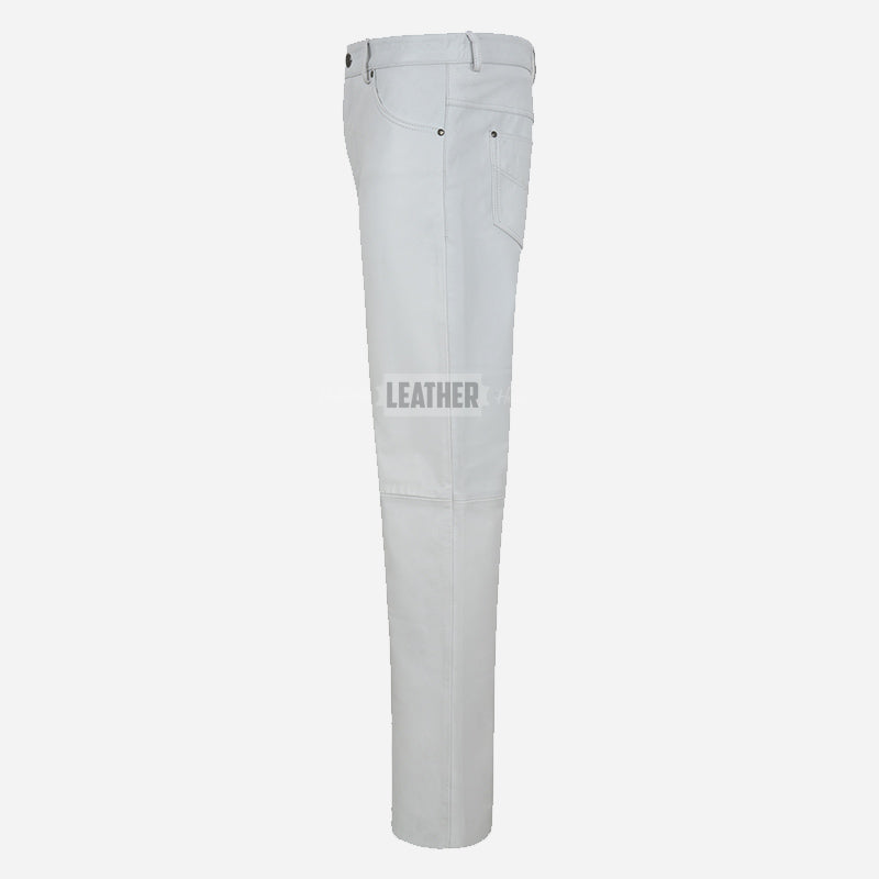 GRIT Men's White Leather Pants Jean's Style