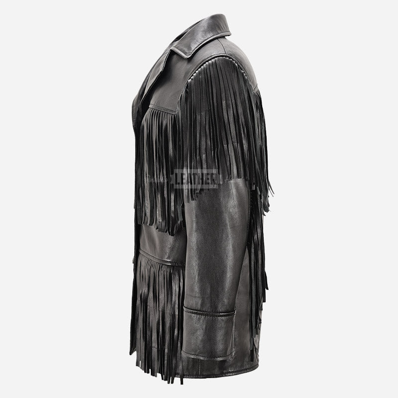 EVOKE Women's Black Fringe Leather Jacket