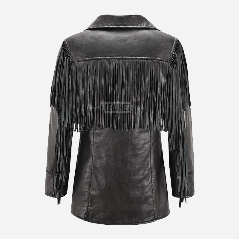 EVOKE Women's Black Fringe Leather Jacket