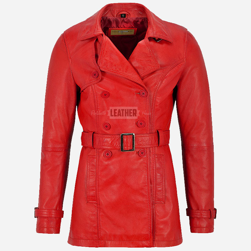 ESTWAVE Women's Double Breasted Red Leather Coat