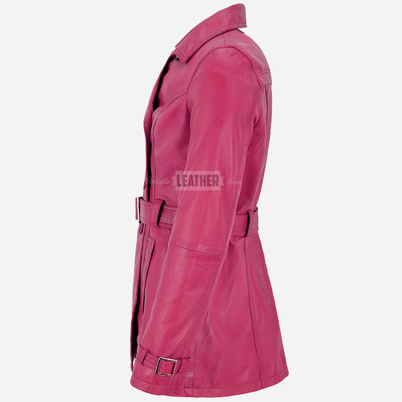 ESTWAVE Women's Double Breasted Leather Coat Pink