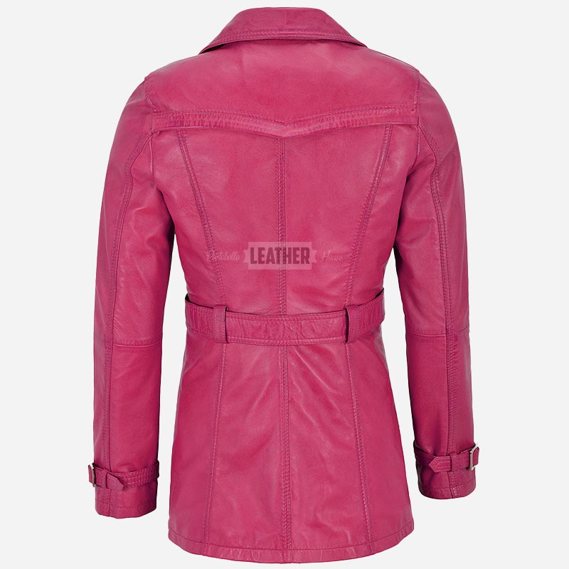 ESTWAVE Women's Double Breasted Leather Coat Pink