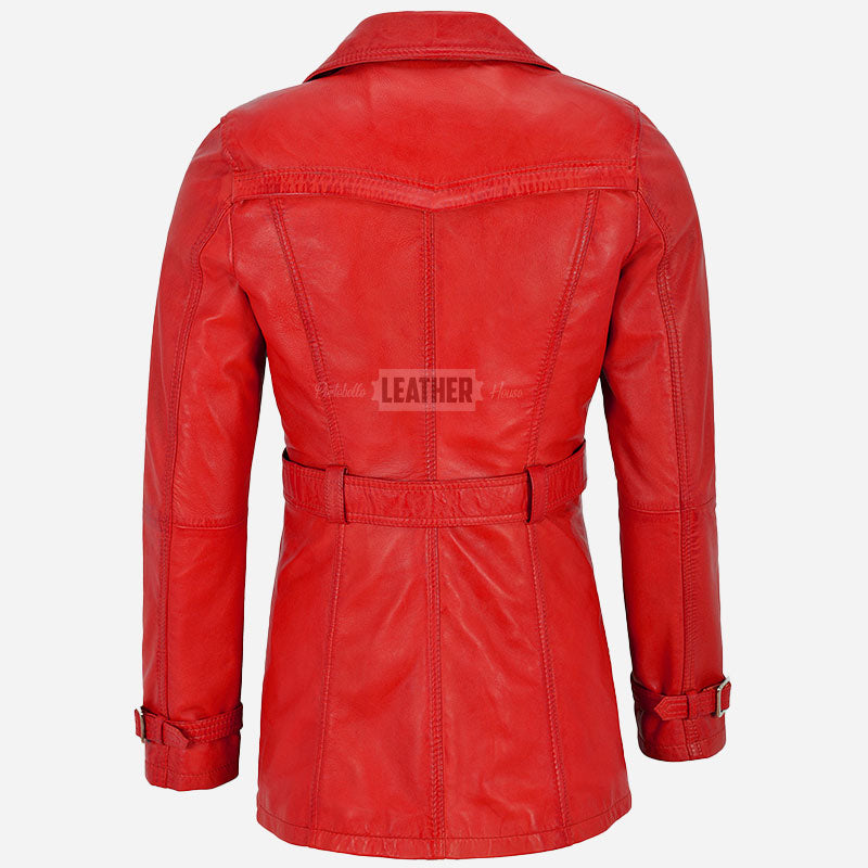 ESTWAVE Women's Double Breasted Red Leather Coat