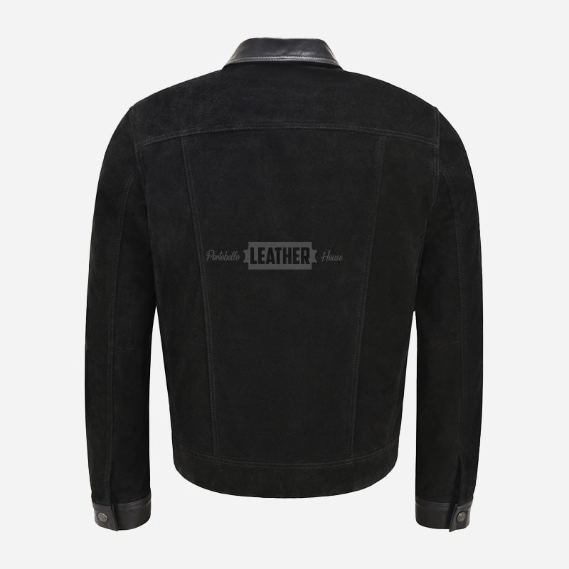 JAXLEY Denim Suede Jacket with Leather Collar