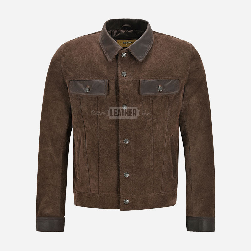 JAXLEY Denim Suede Jacket with Leather Collar