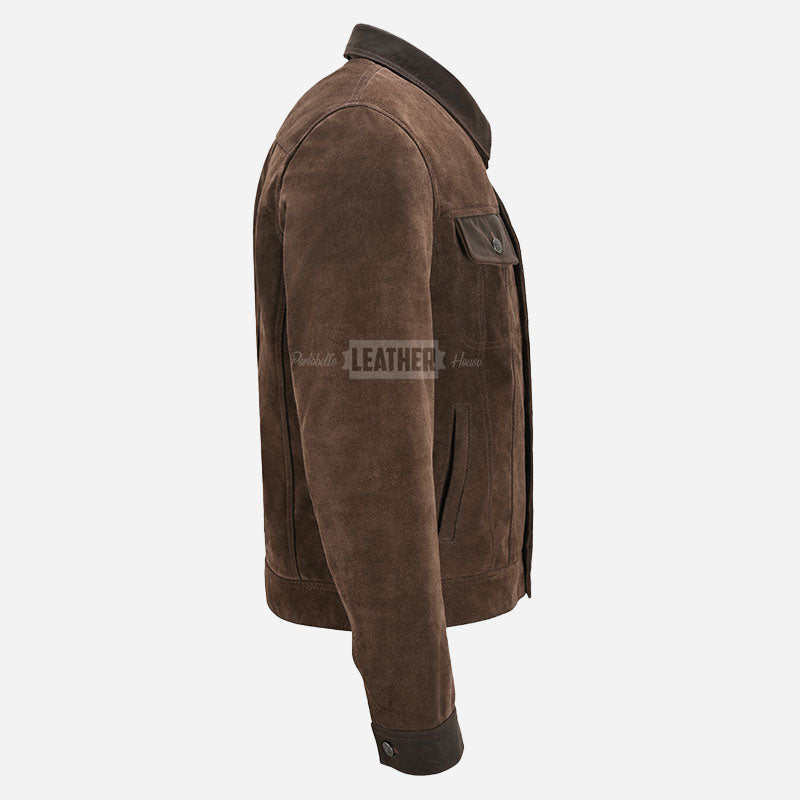 JAXLEY Denim Suede Jacket with Leather Collar