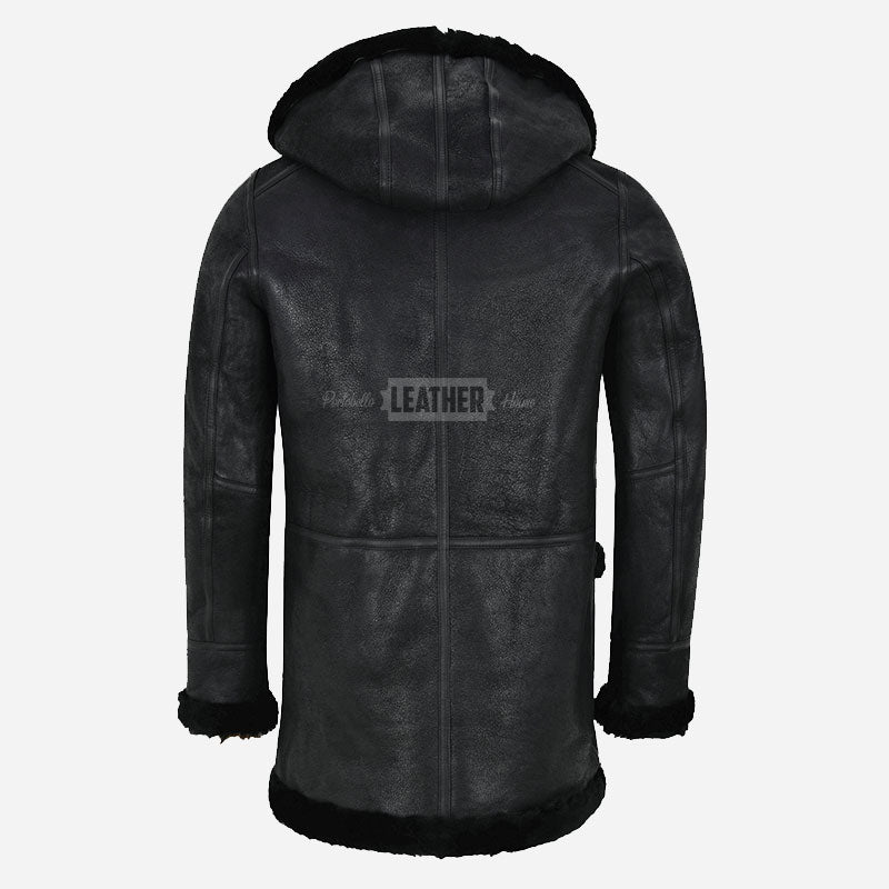 SELVADO Men's Black Sheepskin Duffle Coat