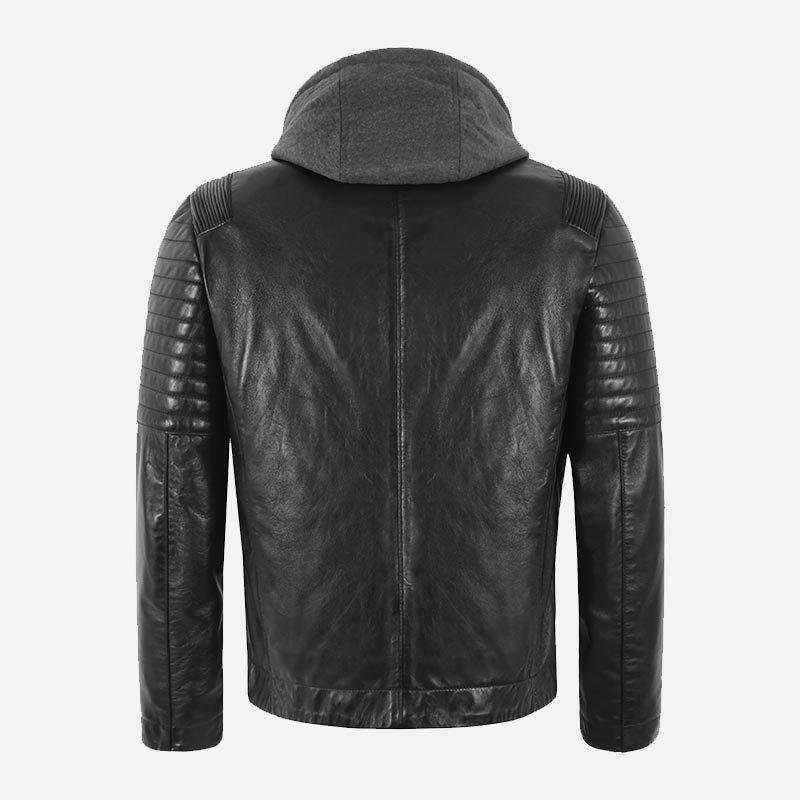 DROVEK Men's Leather Hooded Jacket