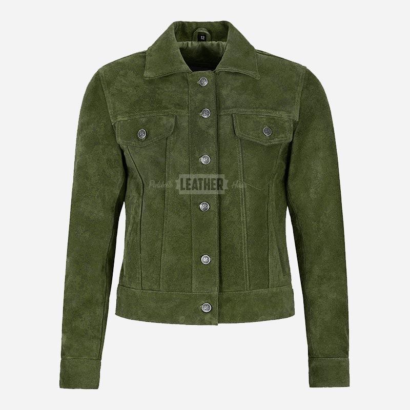 NOELLE Suede Denim Trucker Jacket