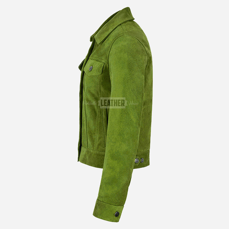 NOELLE Suede Denim Trucker Jacket