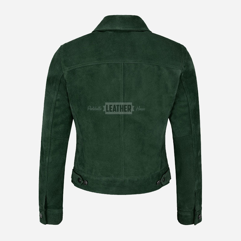 NOELLE Suede Denim Trucker Jacket