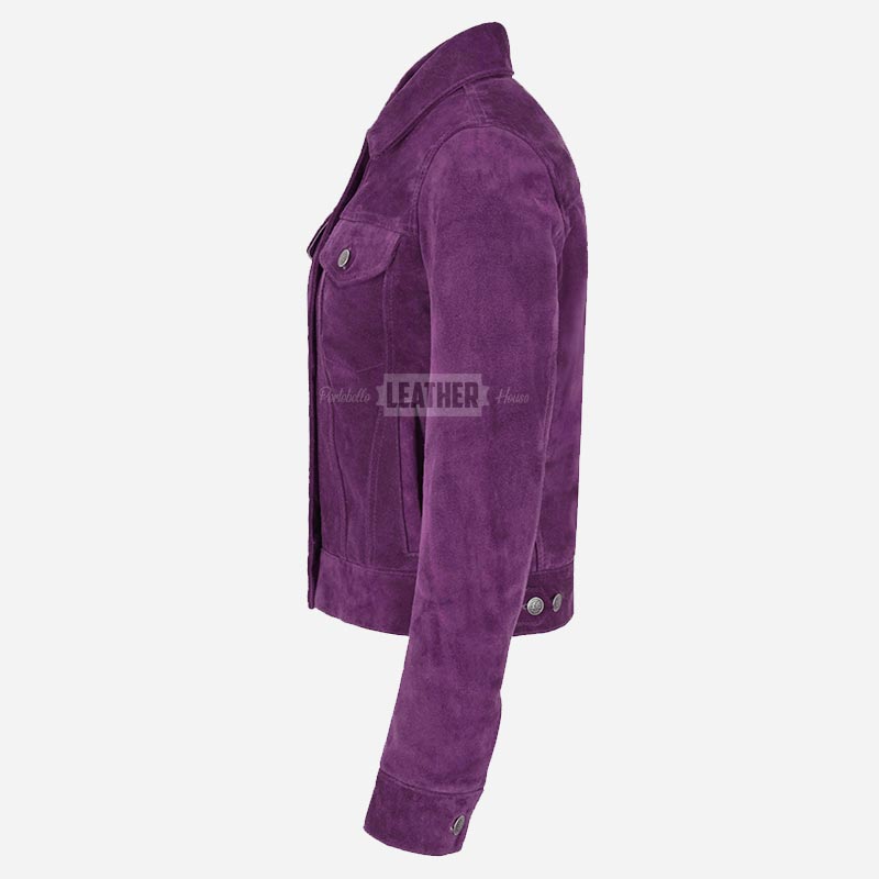 NOELLE Suede Denim Trucker Jacket